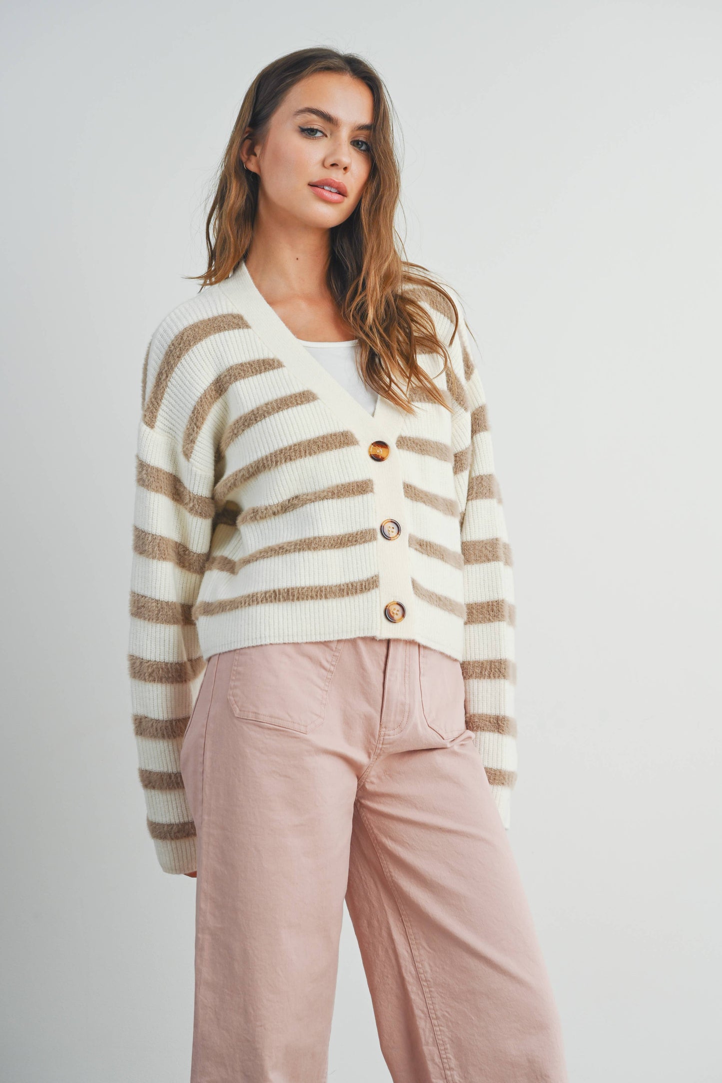 AUBREE STRIPED BUTTON FRONT CARDIGAN