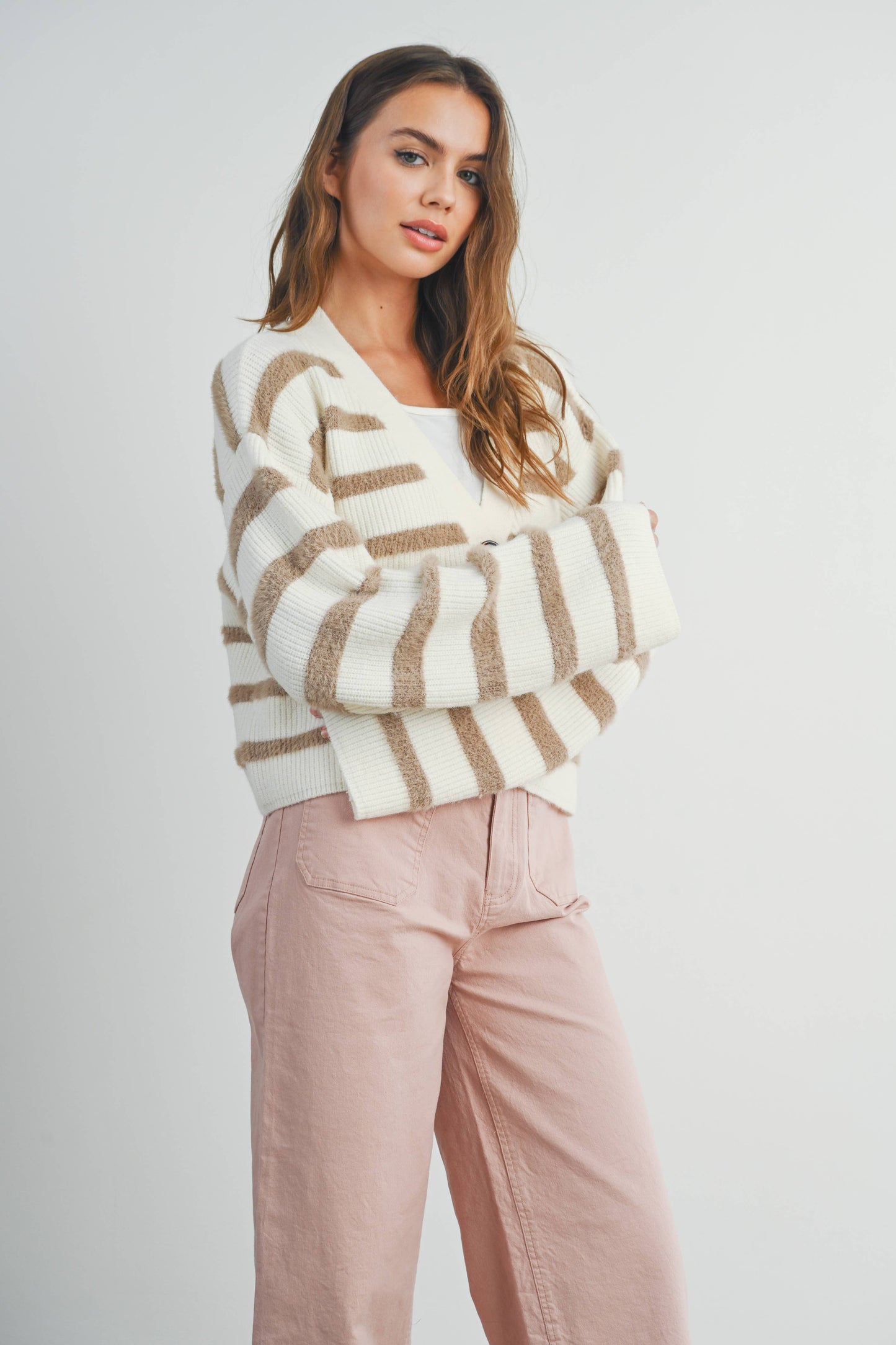 AUBREE STRIPED BUTTON FRONT CARDIGAN