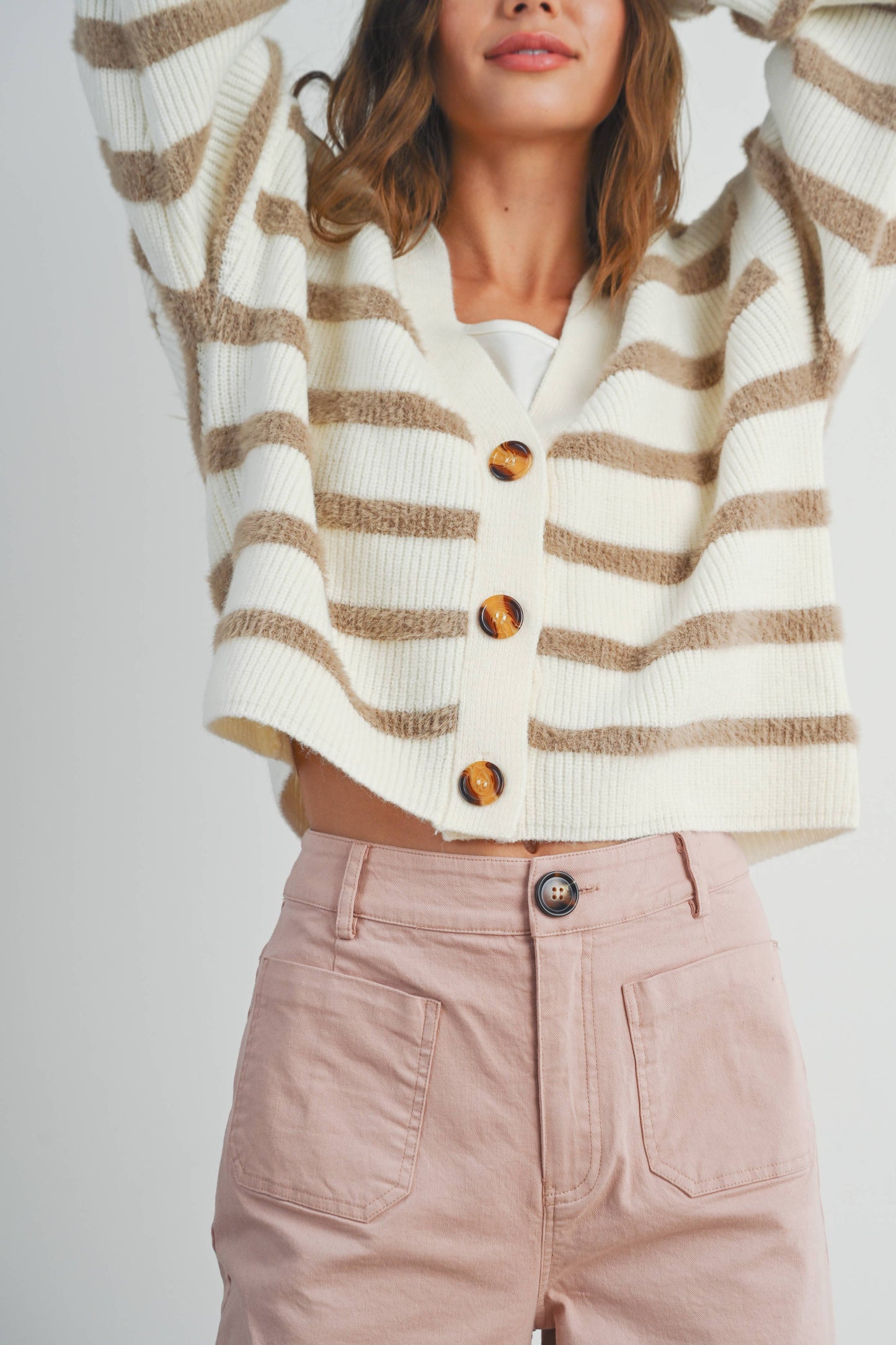 AUBREE STRIPED BUTTON FRONT CARDIGAN