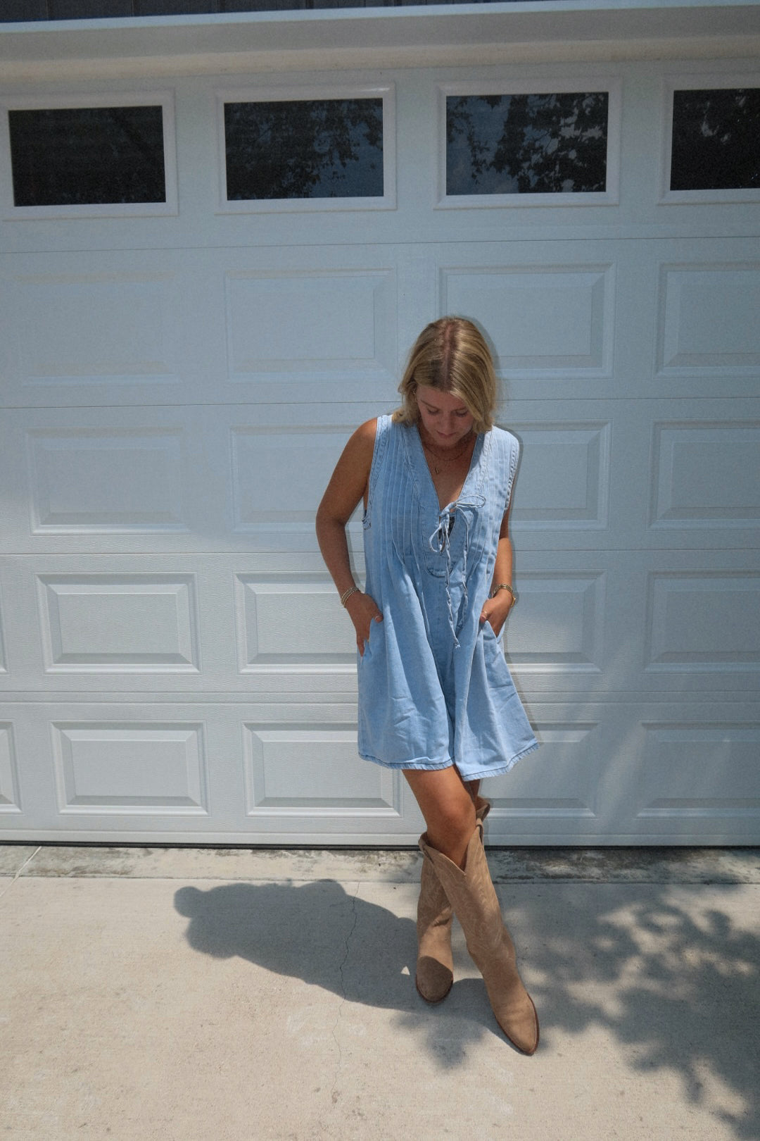 PLEATED DENIM ROMPER