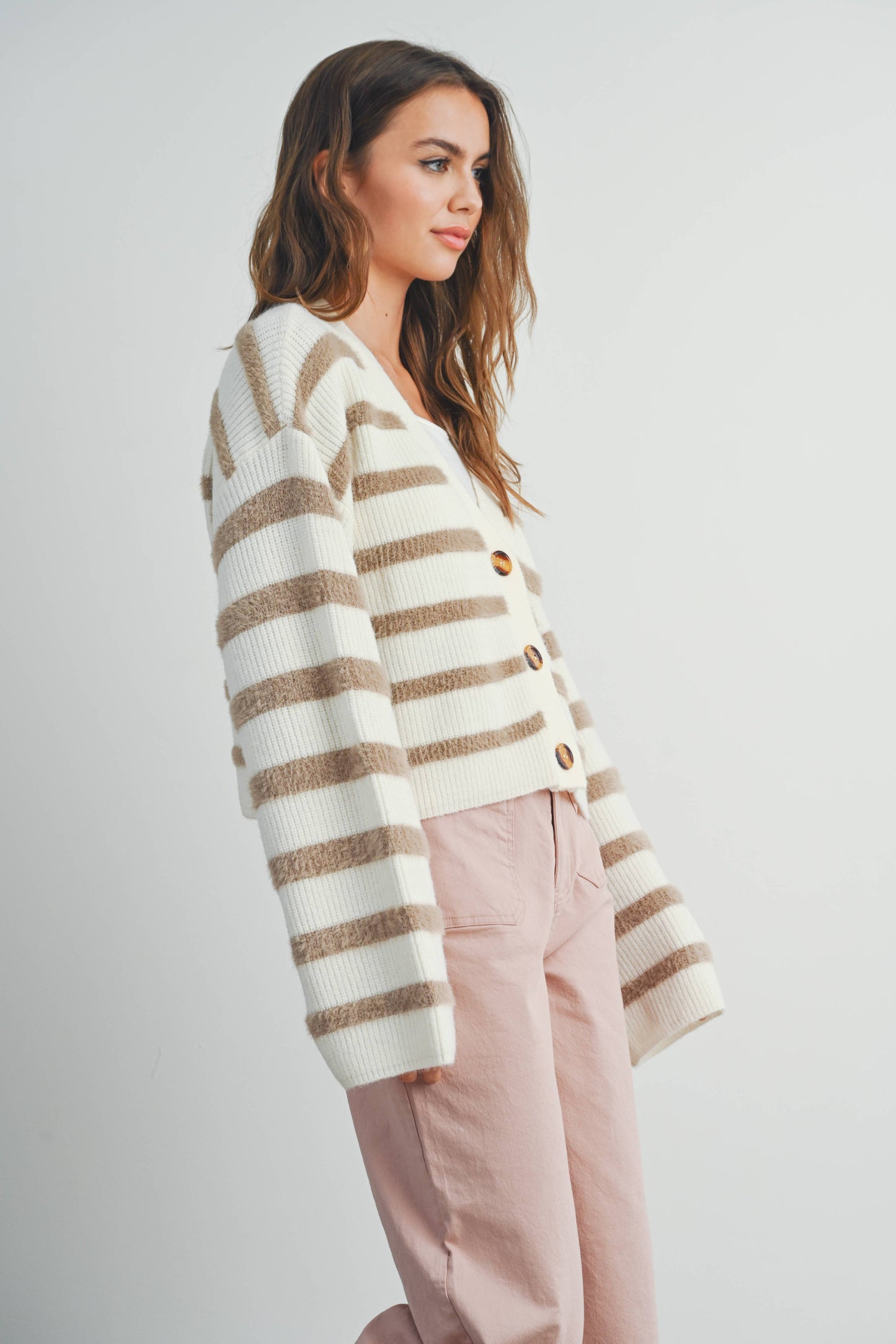 AUBREE STRIPED BUTTON FRONT CARDIGAN