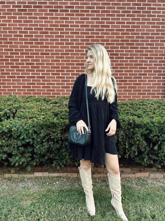 long sleeve basic black dress